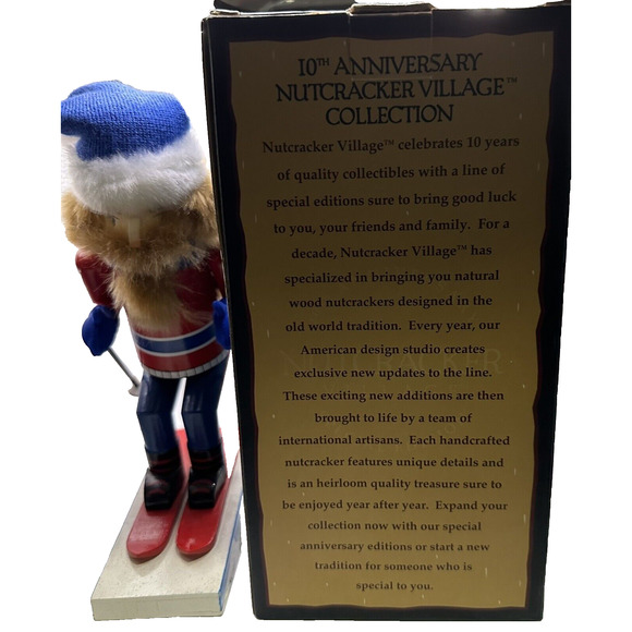 10th Anniversary NUTCRACKER Village 2002 Wooden MALE SKIER - Picture 9 of 9